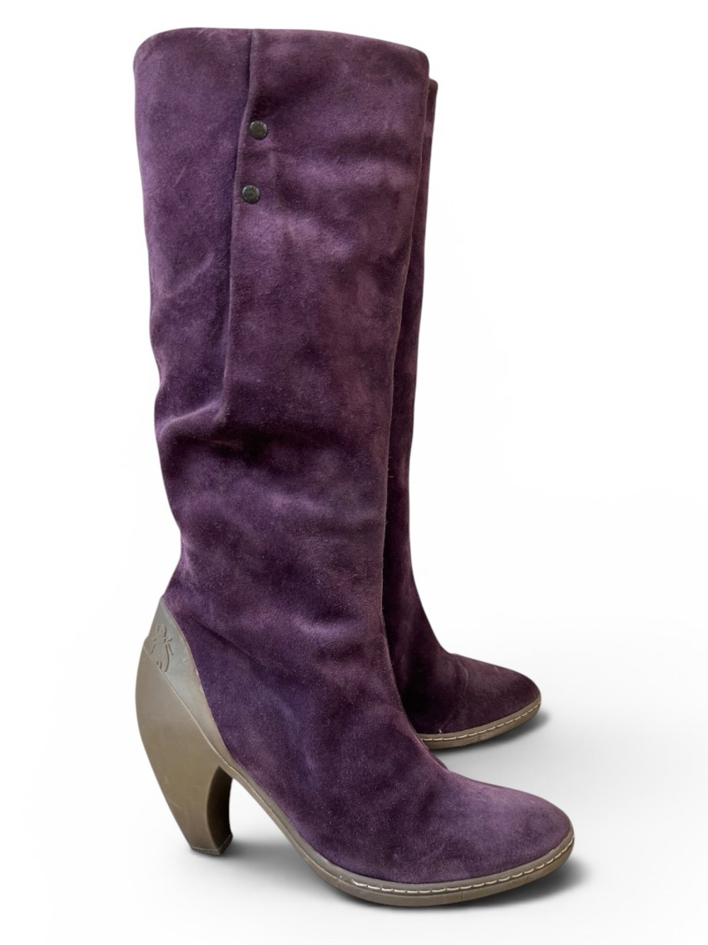 Fly London Purple Suede Heeled Slouch Boots